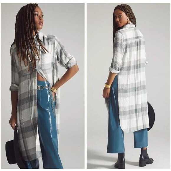 Pilcro Tops - Pilcro Tunic Button Up Shirt Duster Plaid Long Sleeve Anthropologie Size Medium
